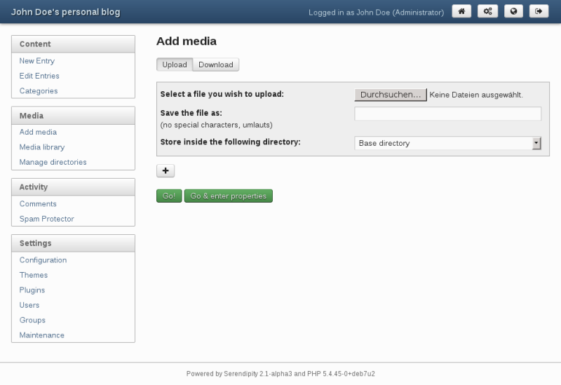 Upload form for the s9y media database