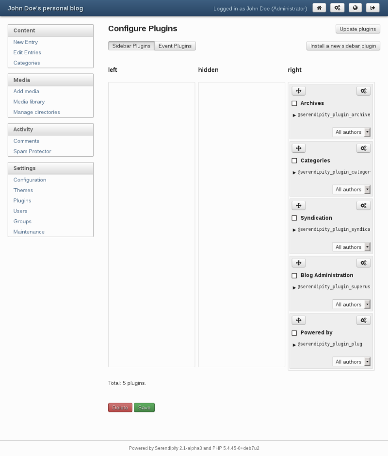 Plugin configuration