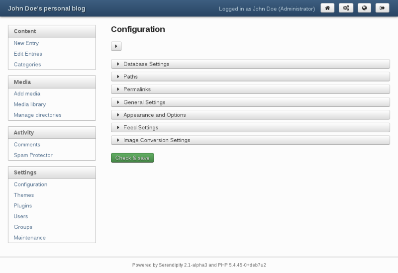 Configuration section